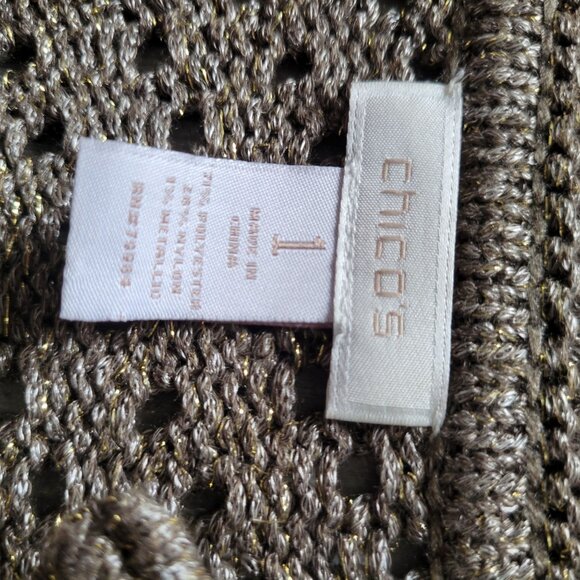 Chicos Womens Size 1 Metallic Button-Up Crochet Cardigan Sweater Medium - Picture 2 of 6